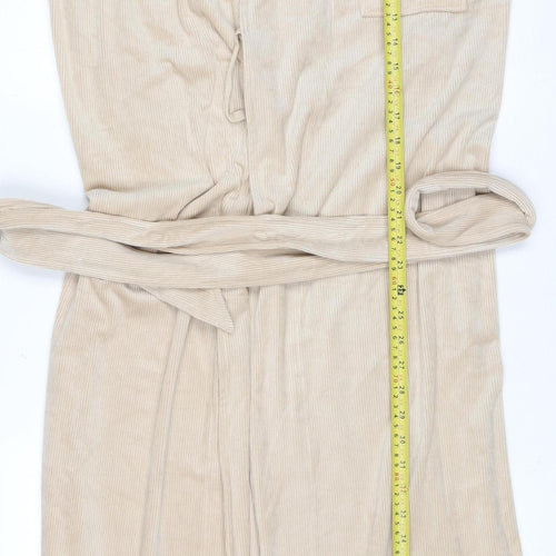 Boohoo Women's Beige Velour Belted Long Sleeve Robe M