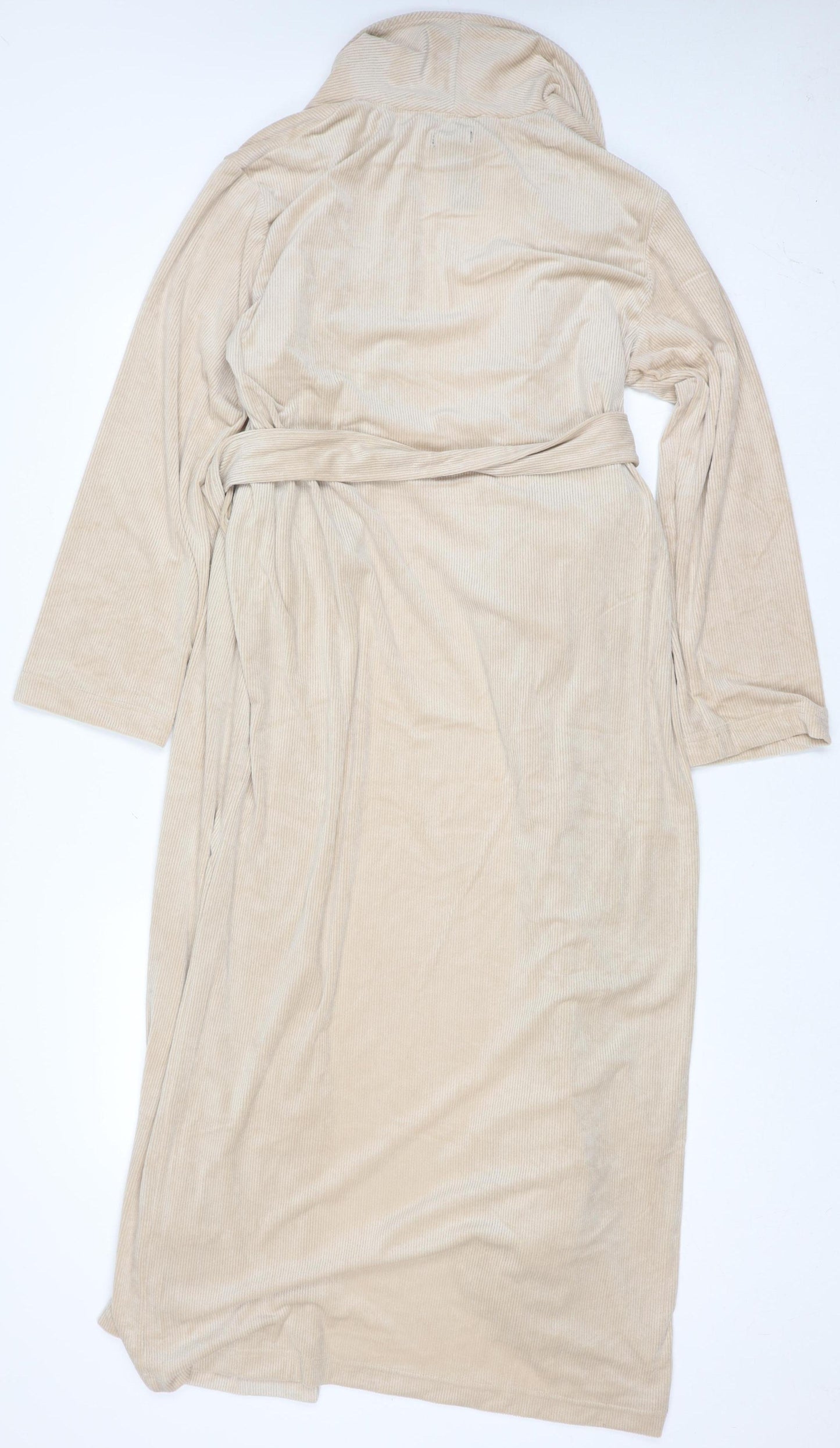 Boohoo Women's Beige Velour Belted Long Sleeve Robe M