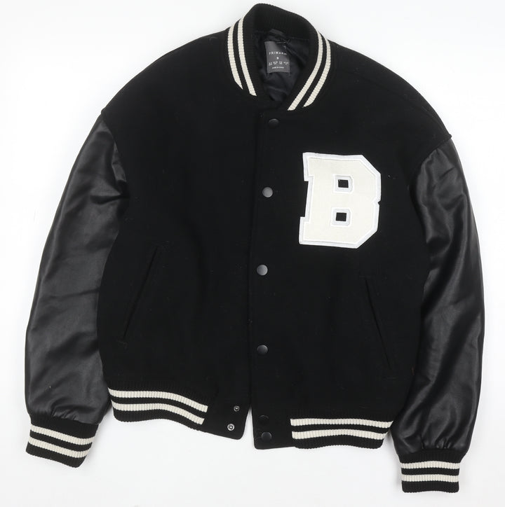 Primark Women Black Varsity Jacket Size S 10-12 Wool Blend College Style