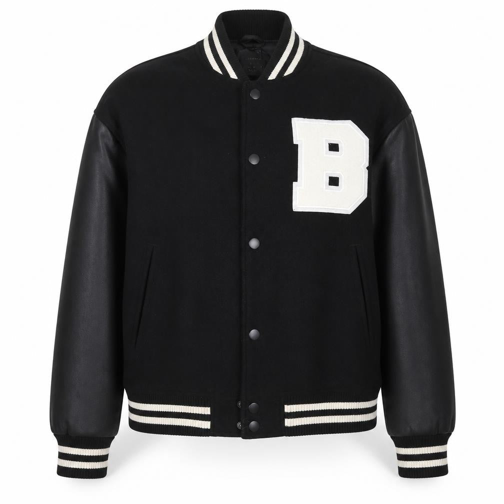 Front view of Primark Women Black Varsity Jacket, size S, 10-12 Wool Blend College Style