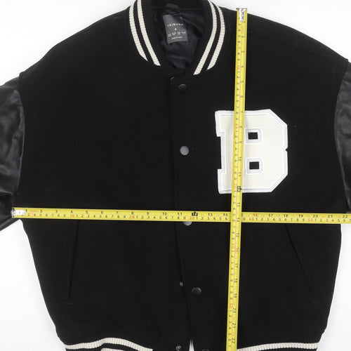 Primark Women Black Varsity Jacket Size S 10-12 Wool Blend College Style