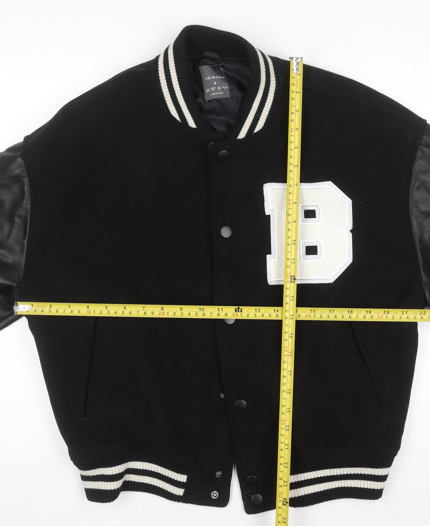 Primark Women Black Varsity Jacket Size S 10-12 Wool Blend College Style