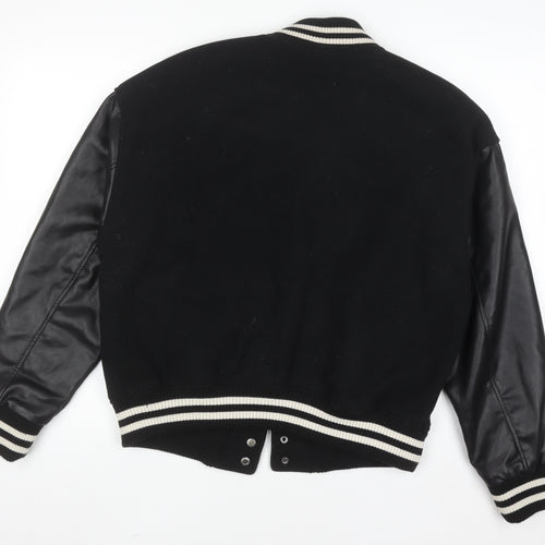 Primark Women Black Varsity Jacket Size S 10-12 Wool Blend College Style