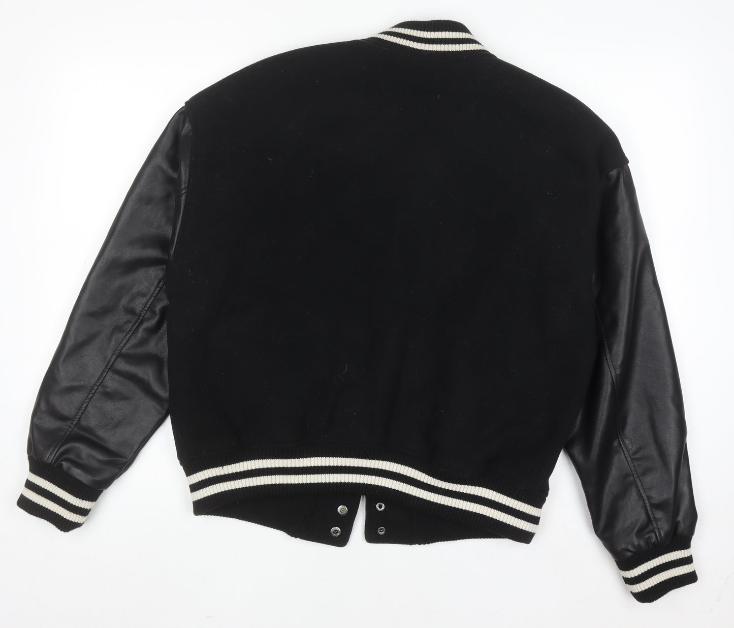 Primark Women Black Varsity Jacket Size S 10-12 Wool Blend College Style