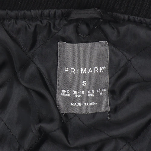 Primark Women Black Varsity Jacket Size S 10-12 Wool Blend College Style