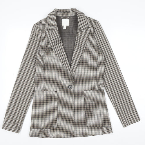 H&M Women’s Grey Houndstooth Blazer Size UK 4 Single-Breasted Jacket