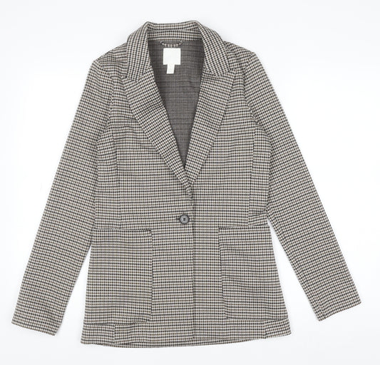 H&M Women’s Grey Houndstooth Blazer Size UK 4 Single-Breasted Jacket