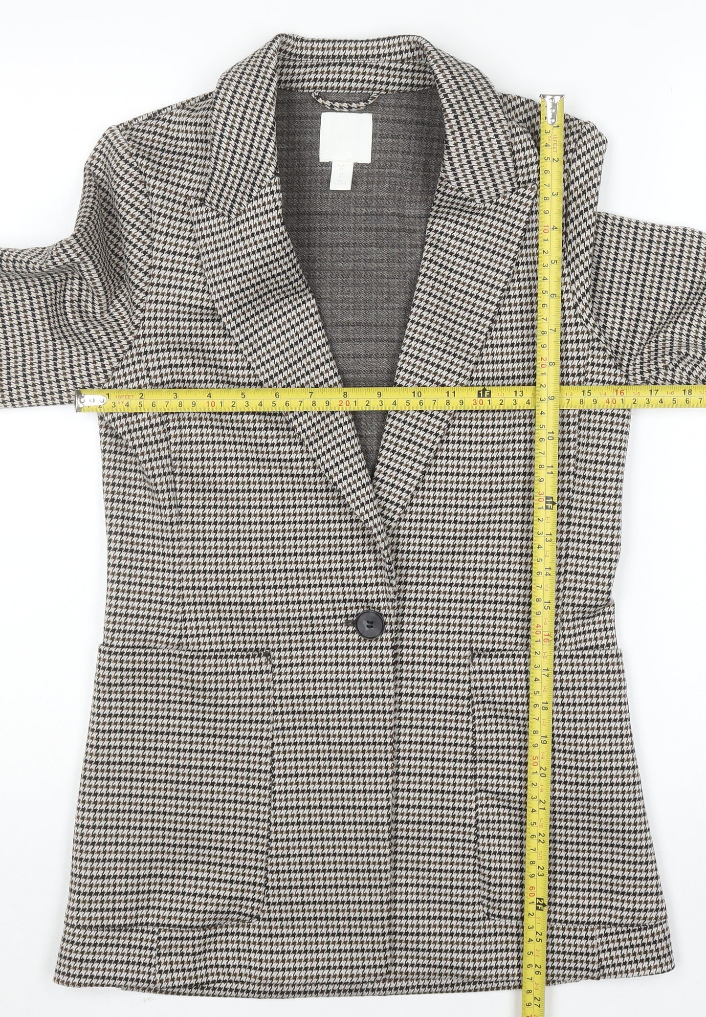 H&M Women’s Grey Houndstooth Blazer Size UK 4 Single-Breasted Jacket
