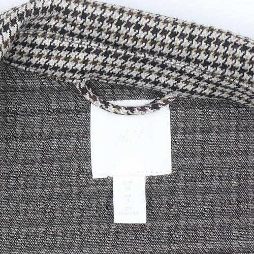 H&M Women’s Grey Houndstooth Blazer Size UK 4 Single-Breasted Jacket