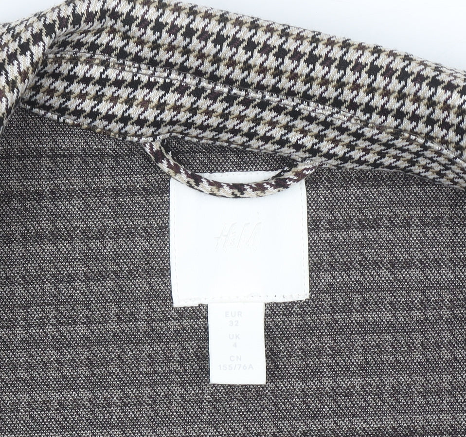 H&M Women’s Grey Houndstooth Blazer Size UK 4 Single-Breasted Jacket