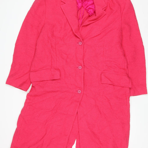 Zara Women Pink Long Tweed Overcoat Size 14 Buttoned Lined