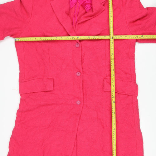 Zara Women Pink Long Tweed Overcoat Size 14 Buttoned Lined