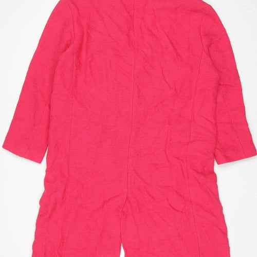 Zara Women Pink Long Tweed Overcoat Size 14 Buttoned Lined