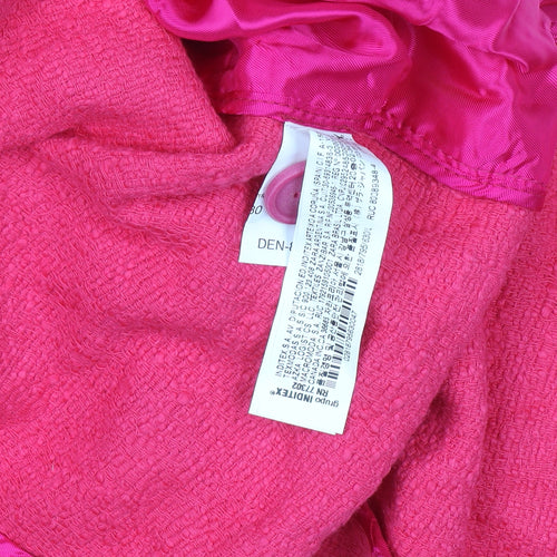 Zara Women Pink Long Tweed Overcoat Size 14 Buttoned Lined