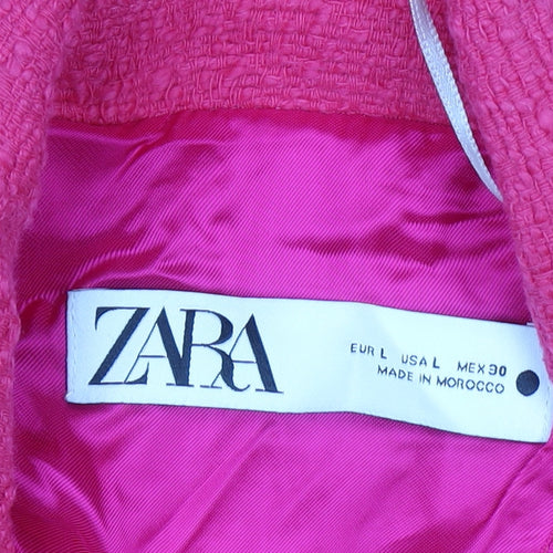 Zara Women Pink Long Tweed Overcoat Size 14 Buttoned Lined