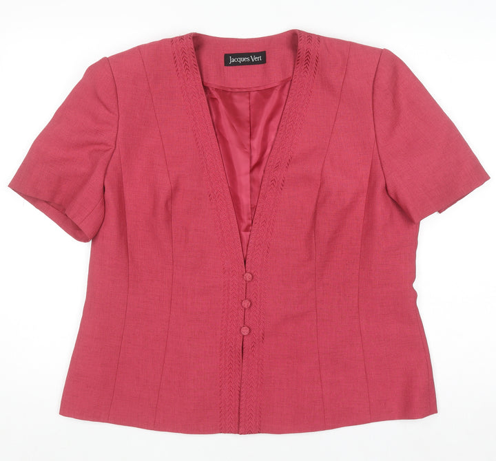 Jacques Vert Women’s Pink Suit Top UK 16 Short Sleeve Blazer