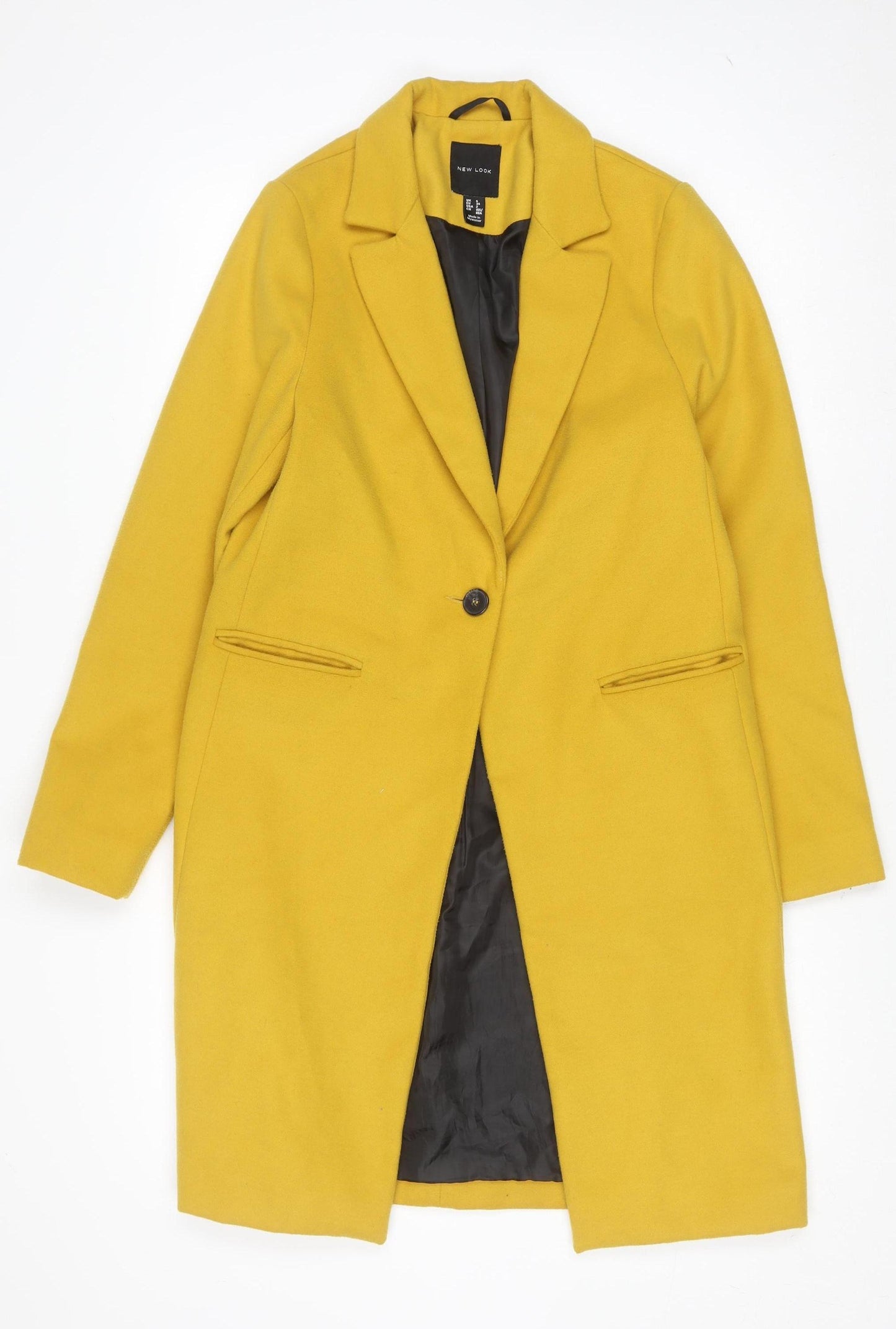 New Look Women’s Yellow Long Overcoat Size 6 Single-Breasted Classic