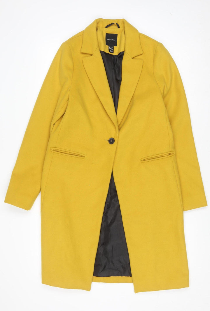 New Look Women’s Yellow Long Overcoat Size 6 Single-Breasted Classic