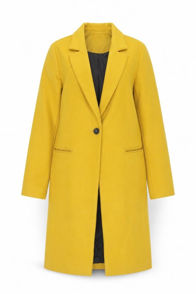 New Look Women’s Yellow Long Overcoat Size 6 Single-Breasted Classic