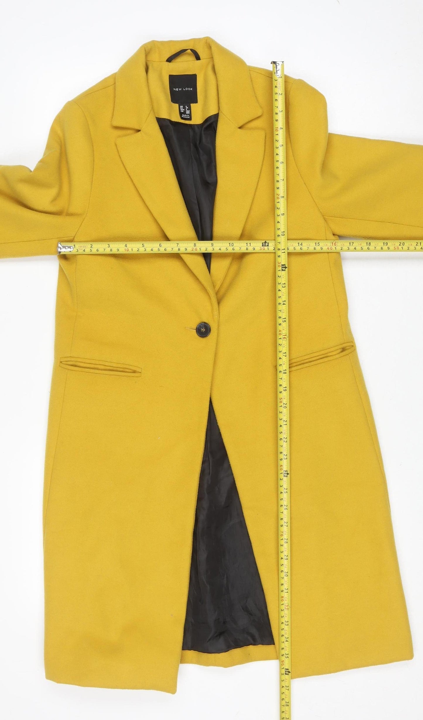 New Look Women’s Yellow Long Overcoat Size 6 Single-Breasted Classic