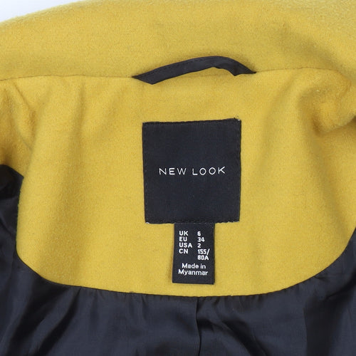 New Look Women’s Yellow Long Overcoat Size 6 Single-Breasted Classic