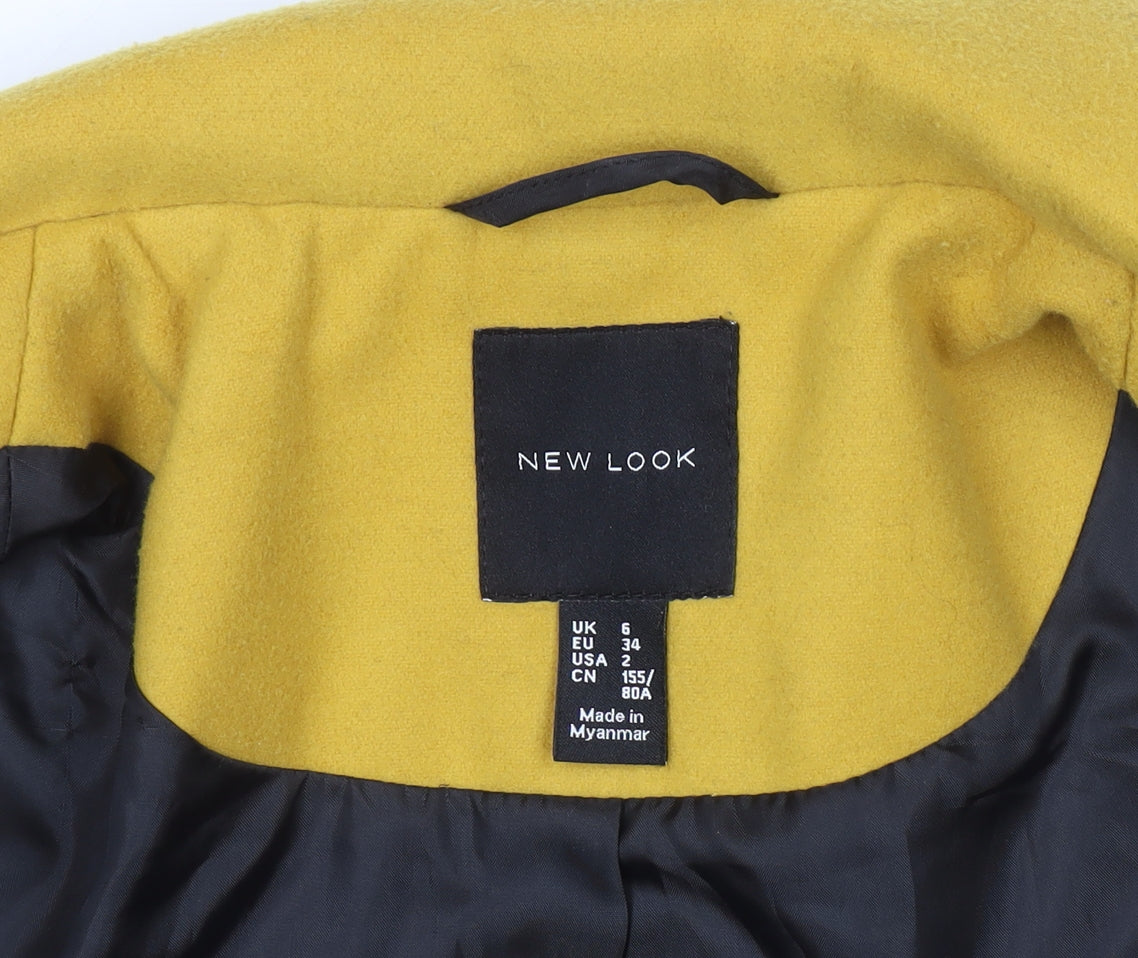 New Look Women’s Yellow Long Overcoat Size 6 Single-Breasted Classic