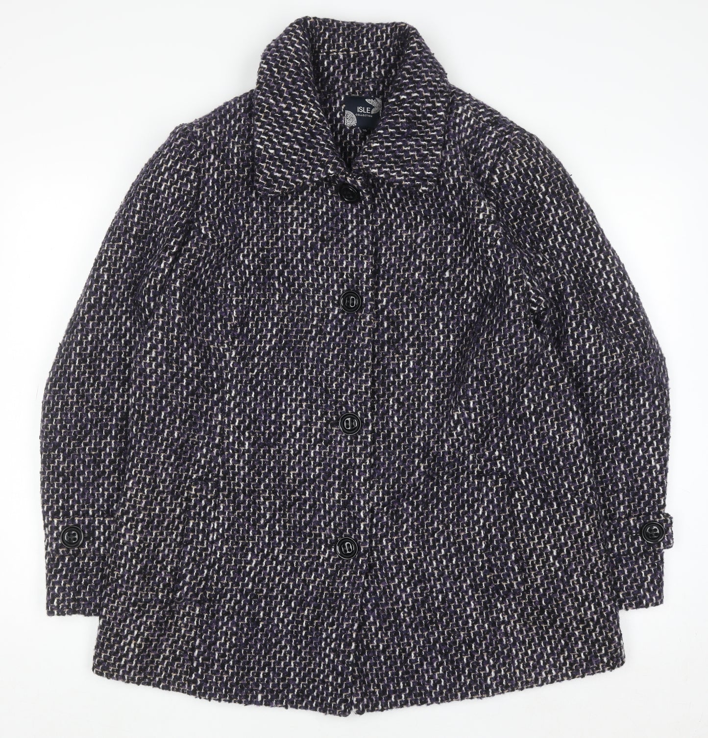 Isle Collection Women’s Purple Tweed Wool Blend Mid-Length Overcoat Size 16