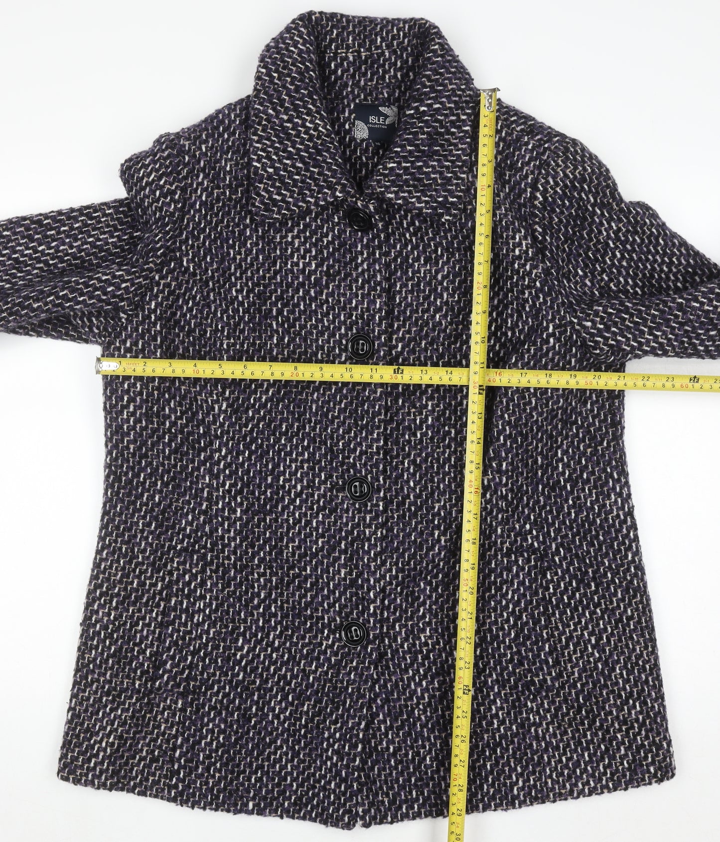 Isle Collection Women’s Purple Tweed Wool Blend Mid-Length Overcoat Size 16