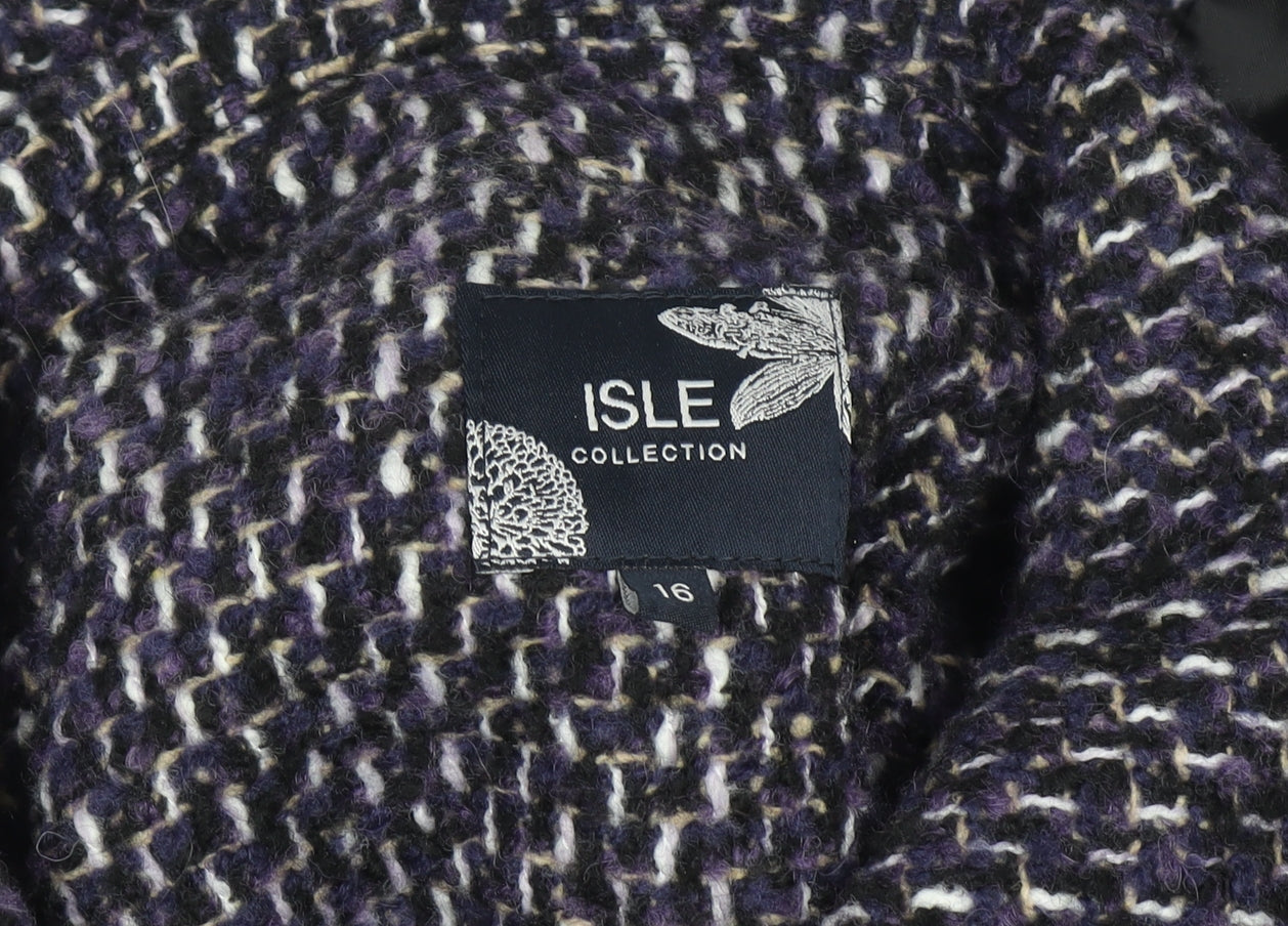 Isle Collection Women’s Purple Tweed Wool Blend Mid-Length Overcoat Size 16