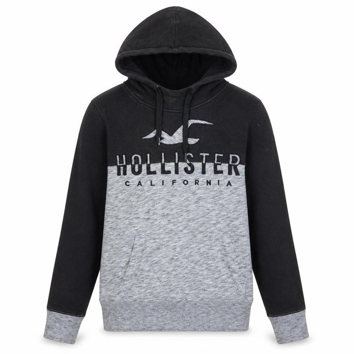 Hollister Men’s Black Grey Pullover Hoodie XS Fleece Logo Sweatshirt