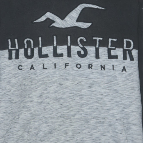 Hollister Men’s Black Grey Pullover Hoodie XS Fleece Logo Sweatshirt