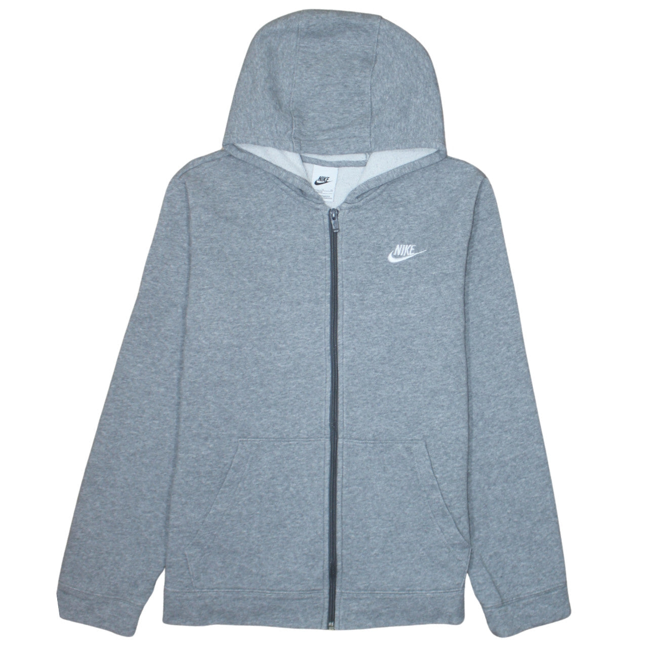 Nike Boys Grey Full Zip Hoodie XL 158-170cm Fleece Lined Sweatshirt
