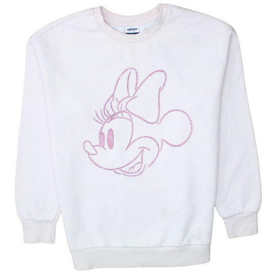 George Women White Minnie Mouse Sweatshirt Size S 8-10 Crew Neck