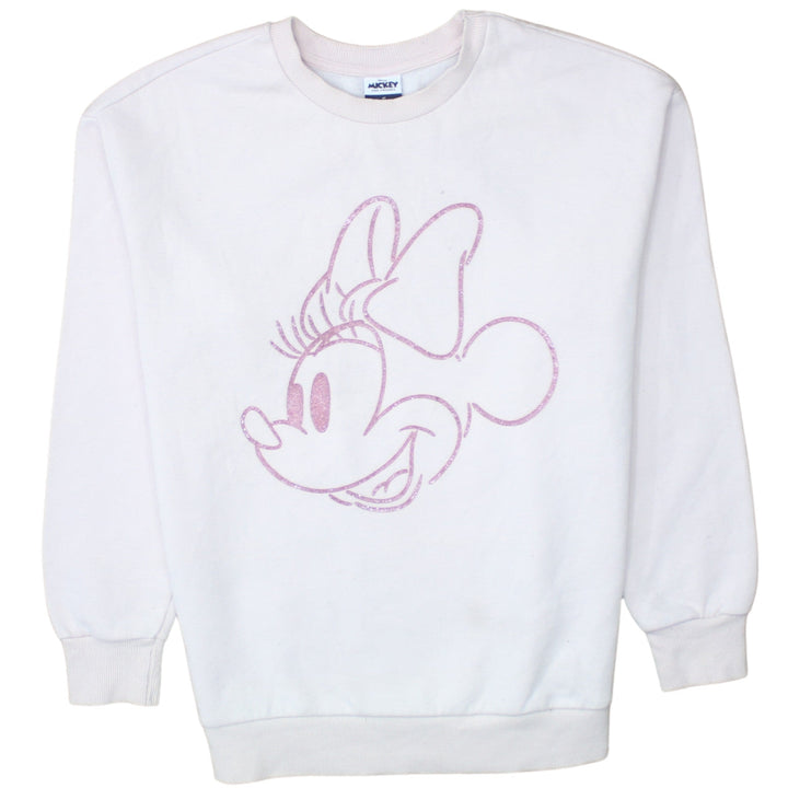 George Women White Minnie Mouse Sweatshirt Size S 8-10 Crew Neck