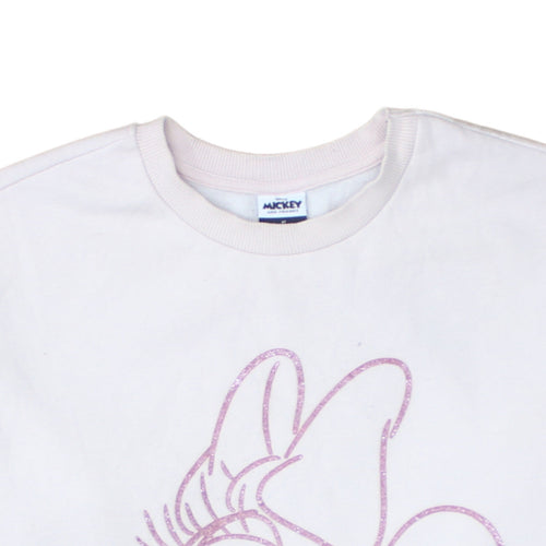 George Women White Minnie Mouse Sweatshirt Size S 8-10 Crew Neck