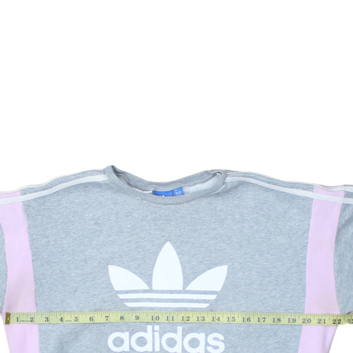 Adidas Girls Grey Pink Crew Neck Sweatshirt 13-14 Years Pullover Fleece