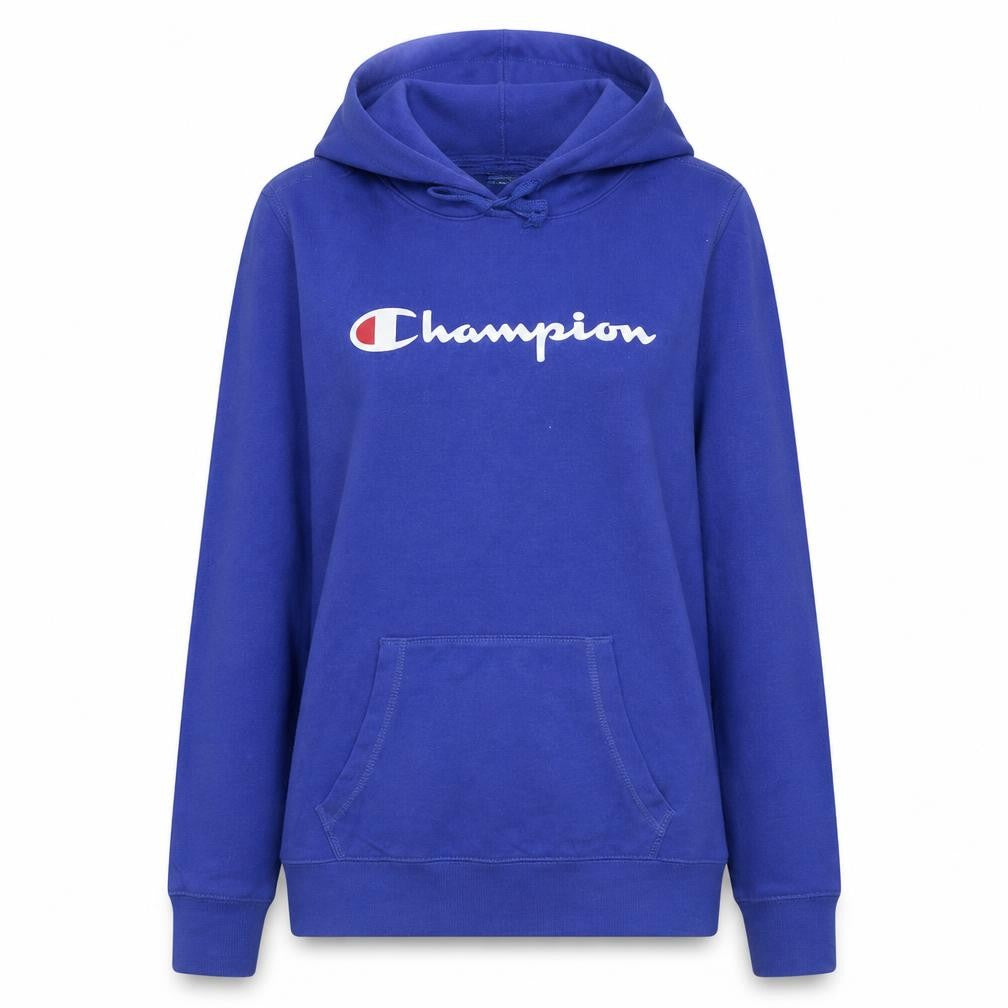Front view of Champion Women's Blue Pullover Hoodie Medium Cotton Blend