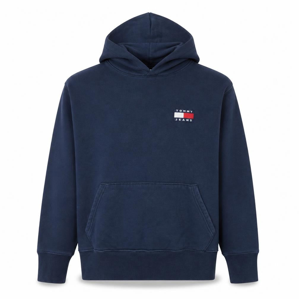 Front view of Tommy Jeans Men’s Blue Pullover Hoodie L Logo Cotton Casual