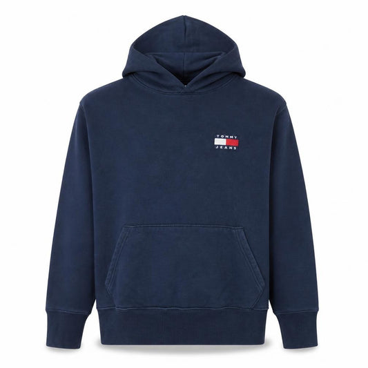 Front view of Tommy Jeans Men’s Blue Pullover Hoodie L Logo Cotton Casual