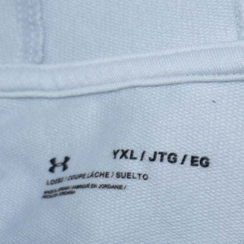 Under Armour Girls Light Blue Pink Logo Hooded Pullover Sweatshirt YXL