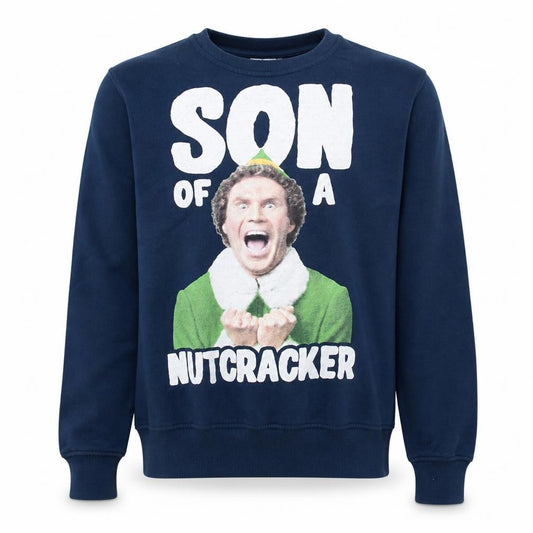 Front view of Cedarwood State Men's Blue Elf Christmas Sweatshirt, size S