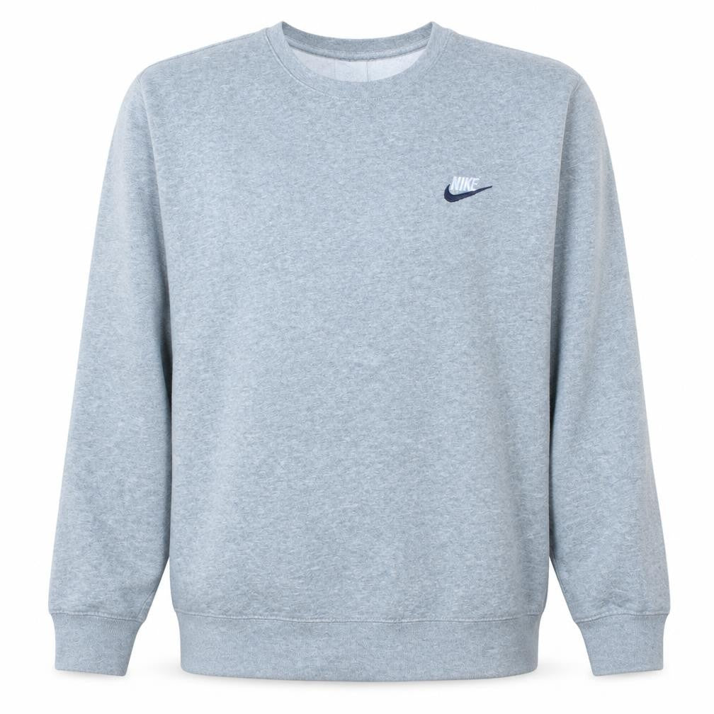 Front view of Nike Men's Grey Logo Crew Neck Pullover Sweatshirt M