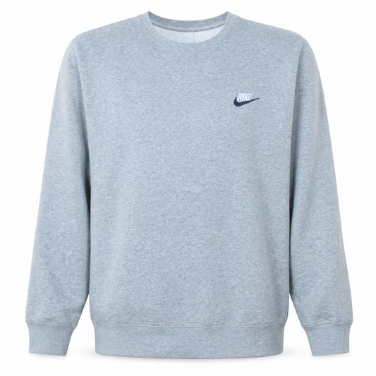 Front view of Nike Men's Grey Logo Crew Neck Pullover Sweatshirt M