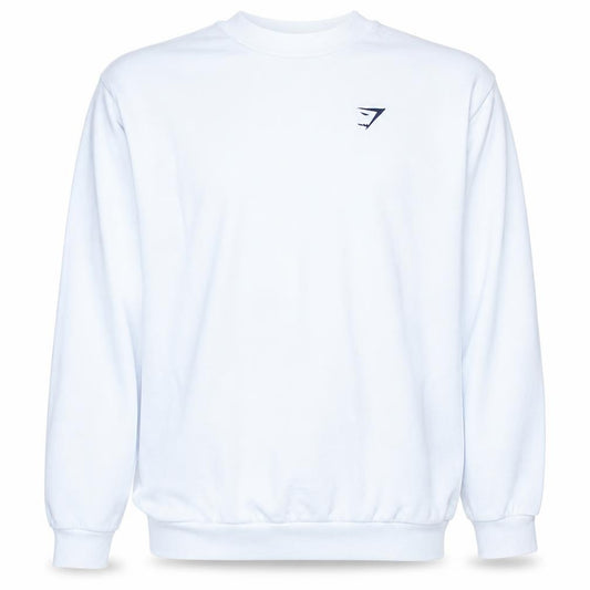 Front view of Gymshark Men's White XS Crew Neck Pullover Sweatshirt