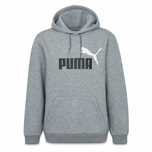 Front view of Puma men’s grey hoodie medium pullover classic logo sweatshirt