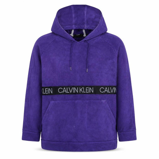 Front view of Calvin Klein Men's Purple Pullover Hoodie Medium Fleece Logo