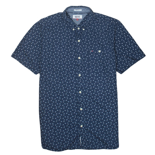 Hilfiger Denim Men's Blue Short Sleeve Button-Up Shirt L Regular Fit