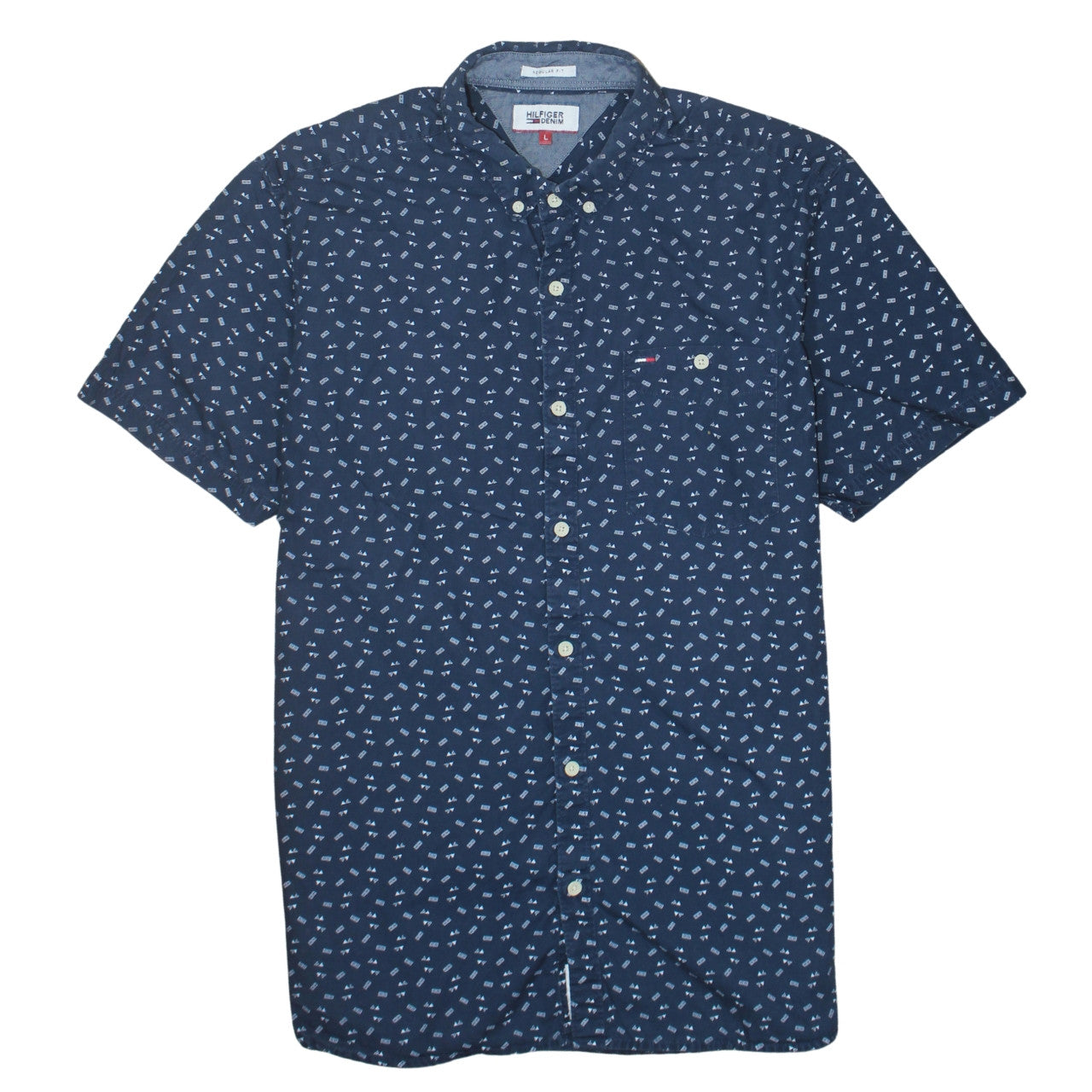 Hilfiger Denim Men's Blue Short Sleeve Button-Up Shirt L Regular Fit