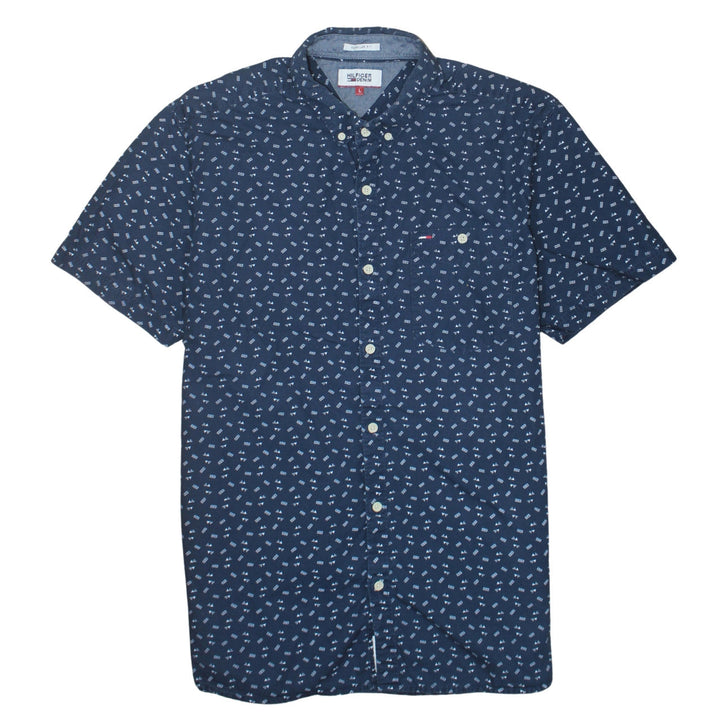 Hilfiger Denim Men's Blue Short Sleeve Button-Up Shirt L Regular Fit