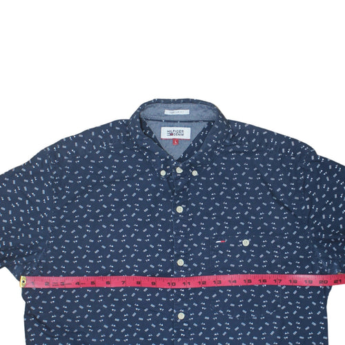 Hilfiger Denim Men's Blue Short Sleeve Button-Up Shirt L Regular Fit